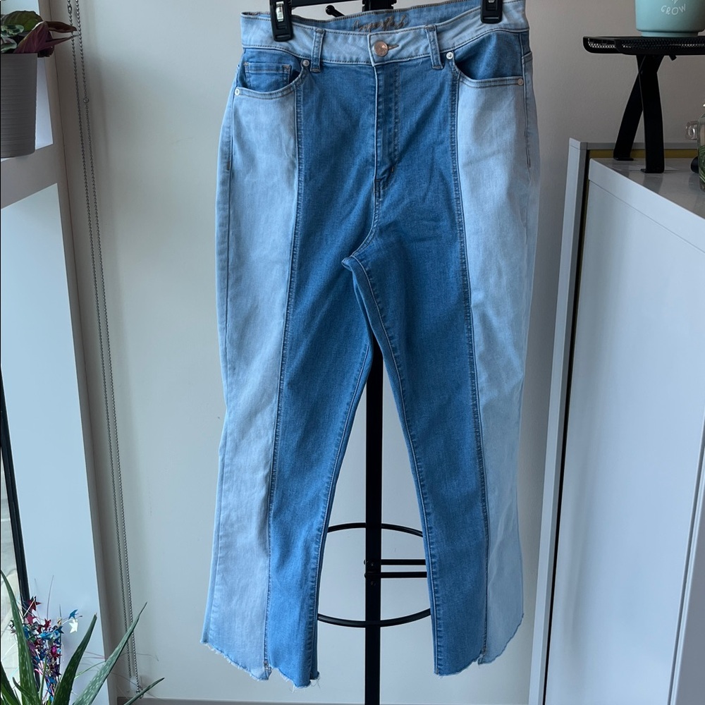 Copper Flash High Rise Slim Straight Two-Tone Blue Jeans